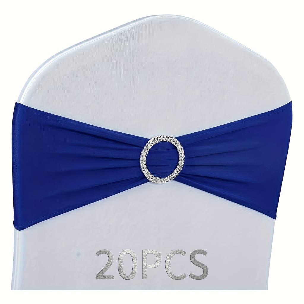 TEMU 20pcs Spandex Chair Sashes Bows Universal Elastic Chair Tying Bands For Wedding Party Ceremony Reception Banquet Decoration (blue)