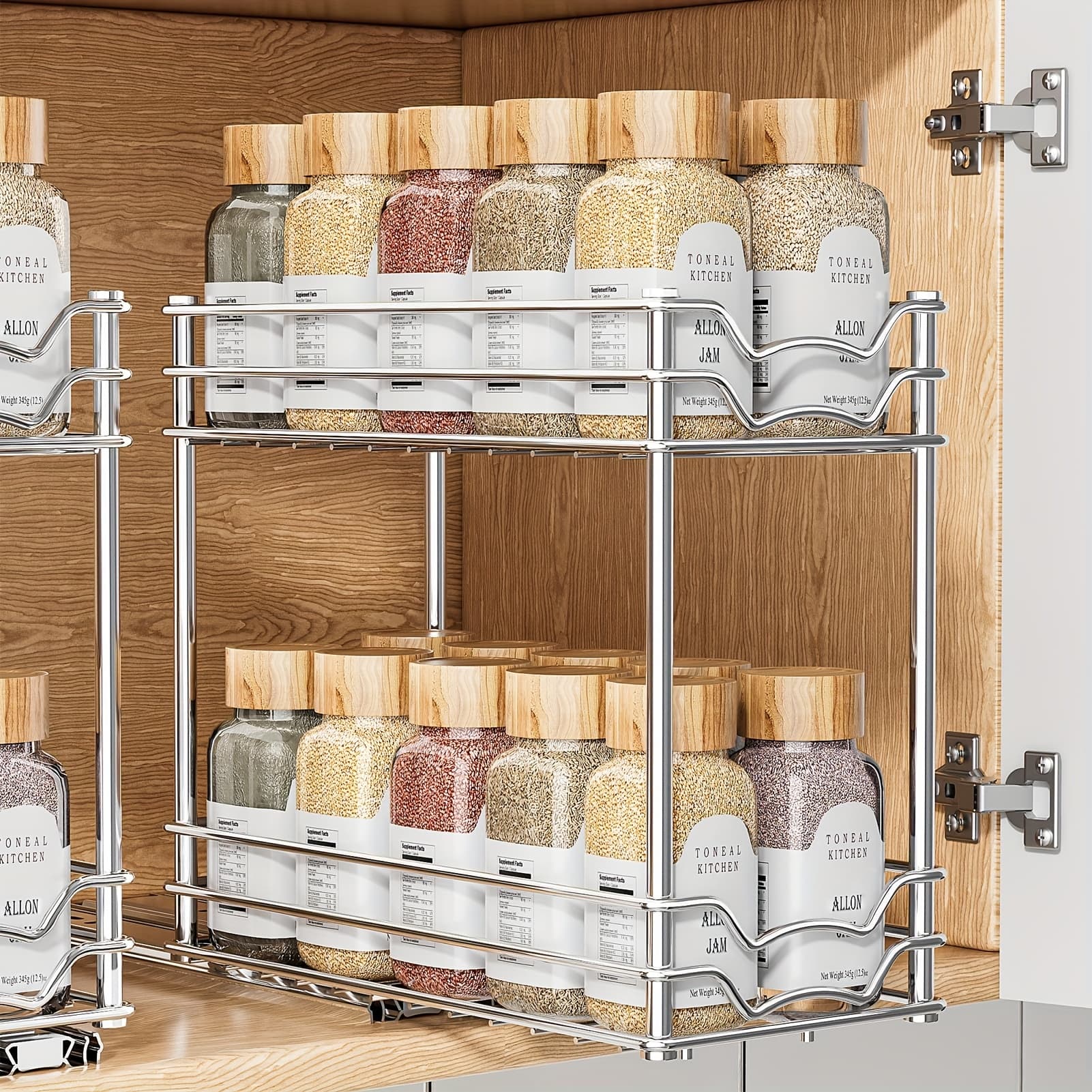 TEMU Pull Out Spice Rack Organizer For Inside Kitchen Cabinets -4.9'' Wx10.4'' Dx9.38'' H - Slide Out Drawer - Chrome Sliding Spice Cabinet Organization Shelf Racks