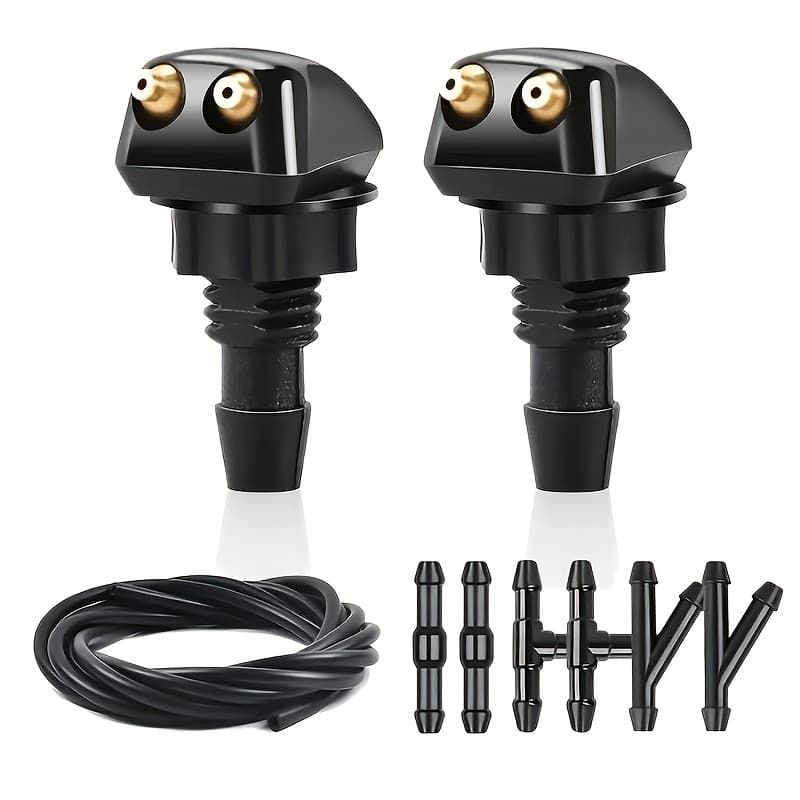 TEMU 9pcs Universal Silicone Car Windshield Wiper Nozzle Kit, Dual-hole Nozzle With 39.3-inch Hose, 6 Connectors -