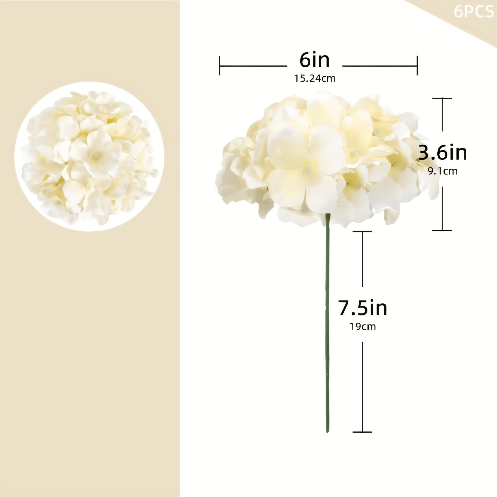 TEMU 6pcs -colored Artificial , Realistic Hydrangea Flower Heads With Stems, Fake , Suitable For, Vase Filler, Wedding Centerpiece, Indoor Outdoor Home Party Baby Shower Garden Decor