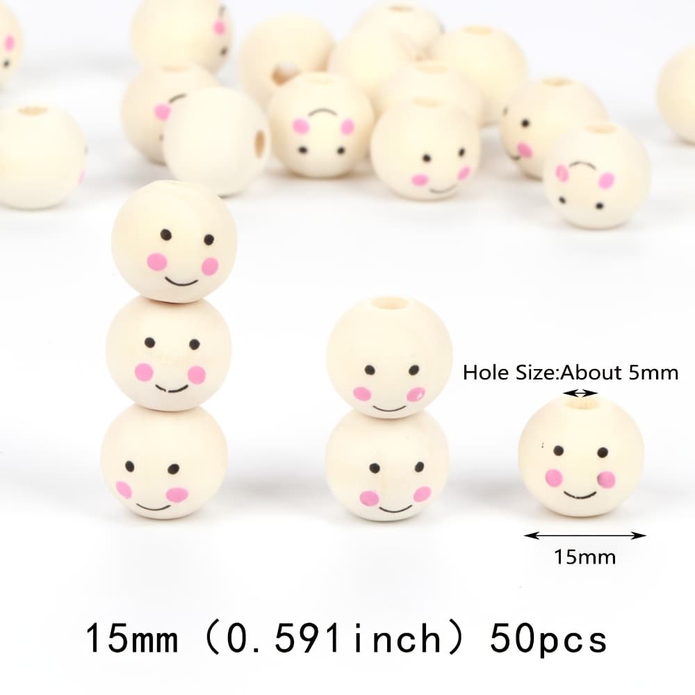 TEMU 50pcs Of 15mm (0. 591 Inch) Round Wooden Beads With Printing For Making, Including Bracelets And Necklaces.
