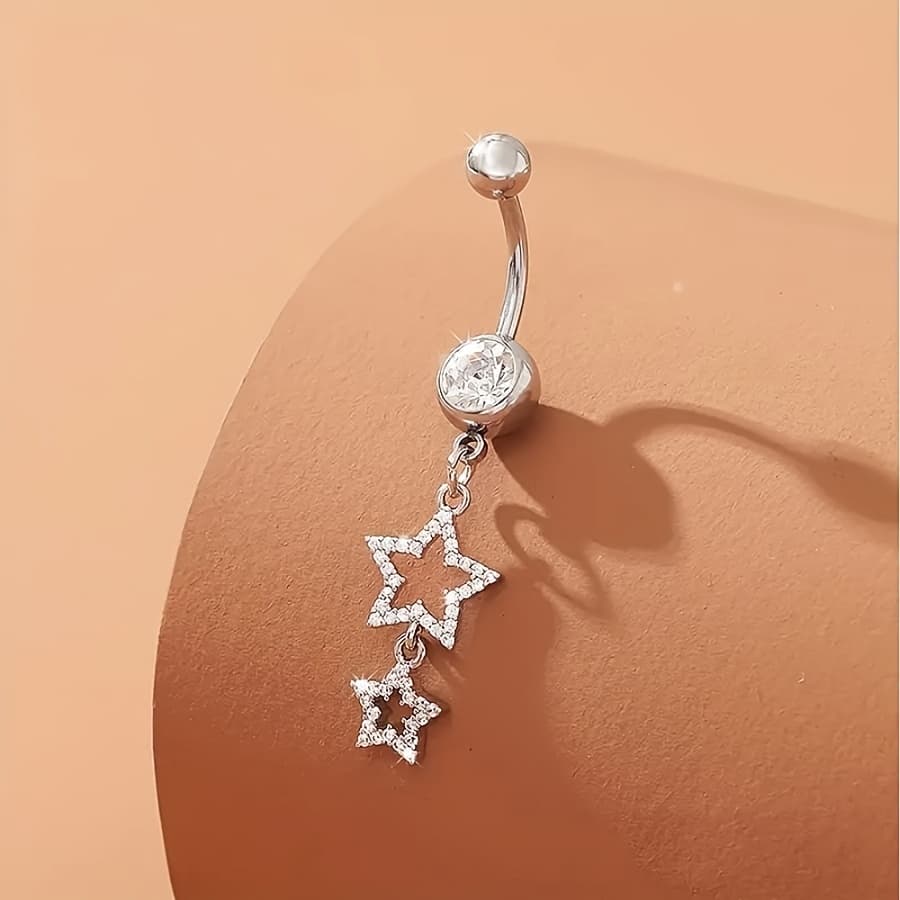 TEMU Elegant Style, Elegant Pendant Belly Button Ring - Steel With Sparkling Rhinestones, Ideal For Daily Wear & Parties, Perfect Gift, Belly Button Jewelry