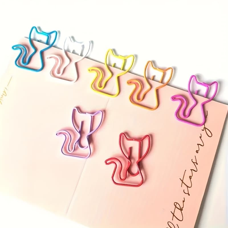 TEMU 30/59pcs 7-color Assorted Cat Shaped Paper Clips - Durable Metal Office Supplies For Fixing Book Pages, Suitable For Home, School And Office Use,