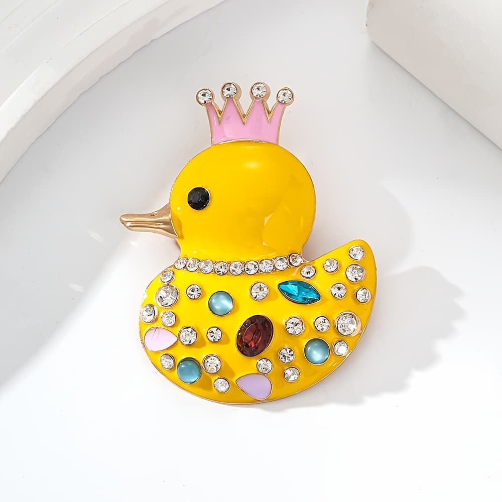 TEMU Crown Duck Brooch Made Of Fully Alloy, With Full Water Rhinestones And Enamel. In 4 Colors, Featuring A Niche Design. Suitable As Gifts For Halloween, Christmas, And New Year