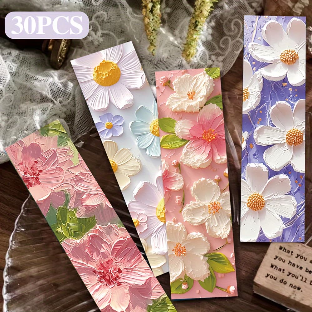TEMU 1pack/30pcs Floral Oil Painting Bookmarks Paper Graduation Commemorative Gift 3d Flowers Literary Premium Bookmark Card Student Reading Page Marker