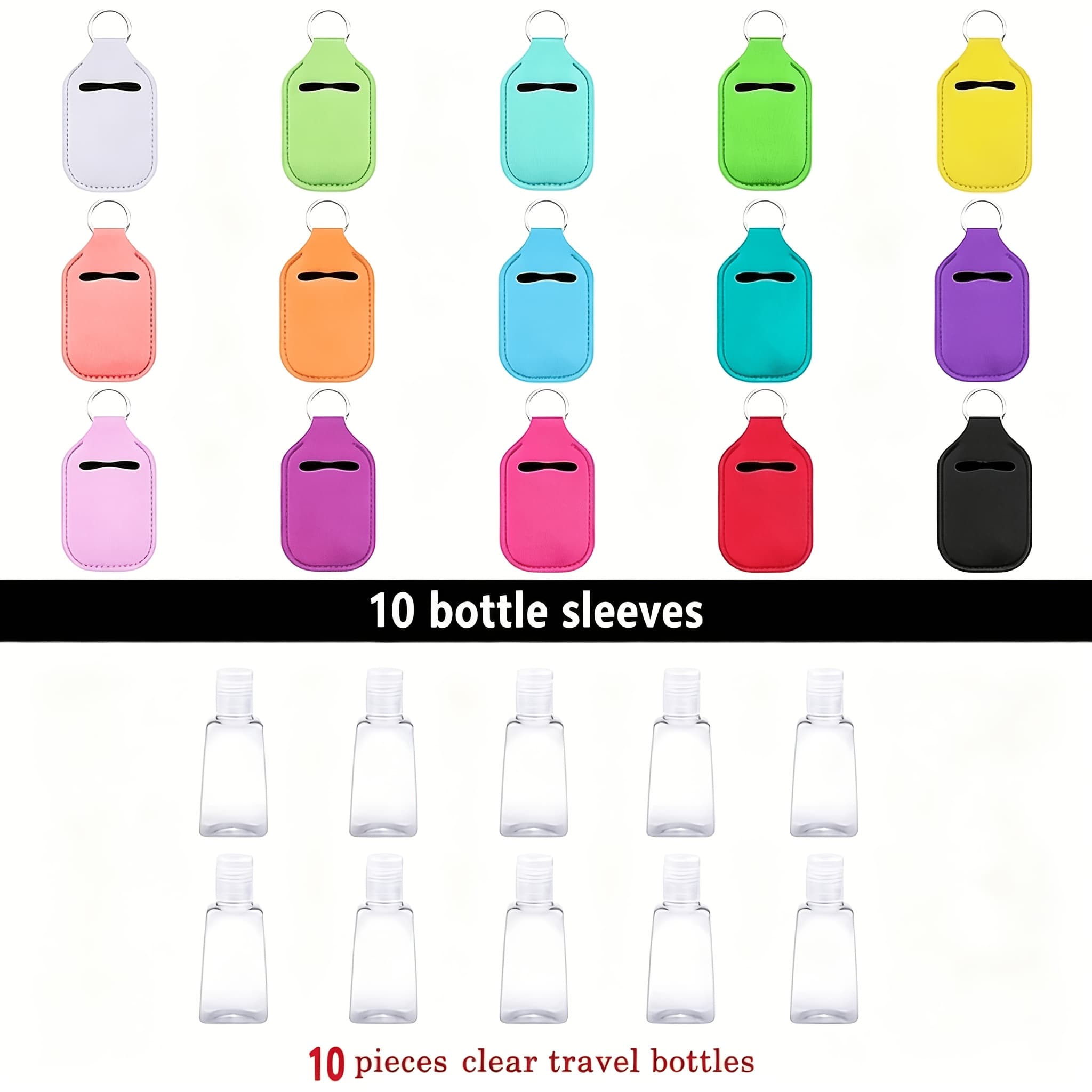 TEMU A Set Of 20 Pendant-style Hand Disinfectant Keychain Travel Bottle Combination, Including 10 Reusable Transparent Bottles And 10 Backpack Wallet Hand Disinfectant Storage Bags
