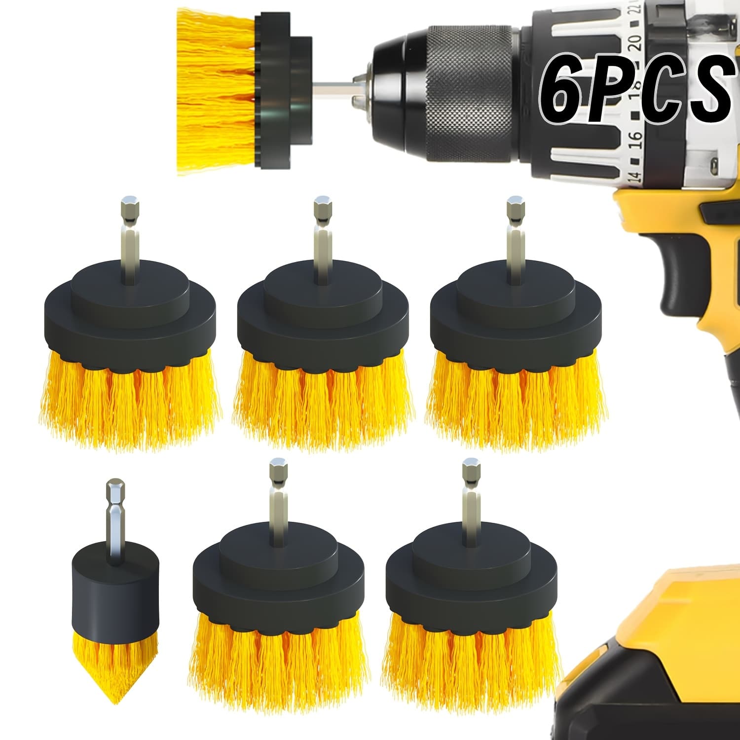 TEMU 6pcs Set Of Drill Brush Accessories - Reusable, Durable Plastic, Suitable For Courtyard, Car, Kitchen And Bathroom Cleaning And Daily Use