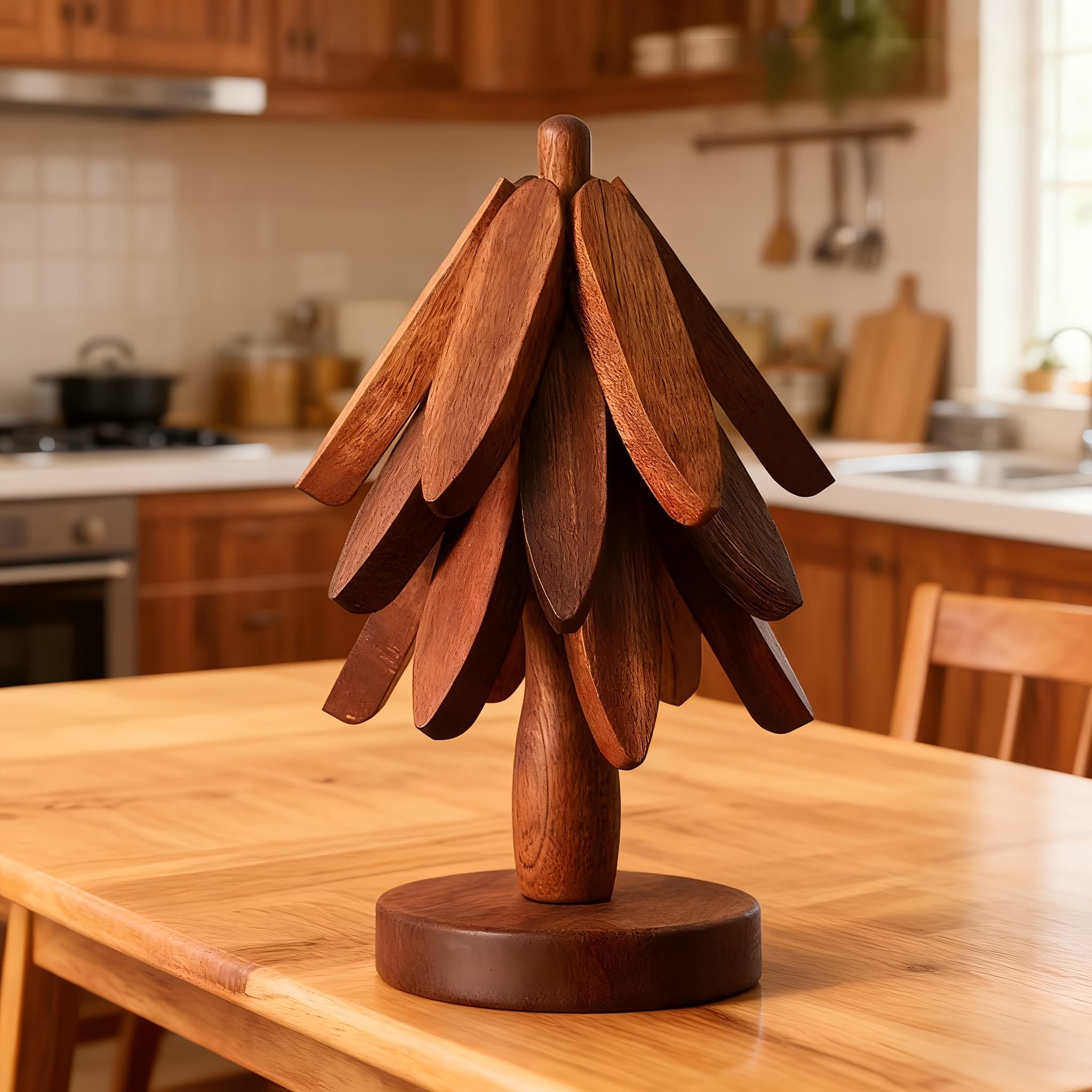 TEMU Wooden Tree Shaped Placemat High Temperature Resistant Desktop Protector Heat Insulation Mat For Pot Cup Casserole Home Dining Table Decoration Christmas Holiday Party Gift