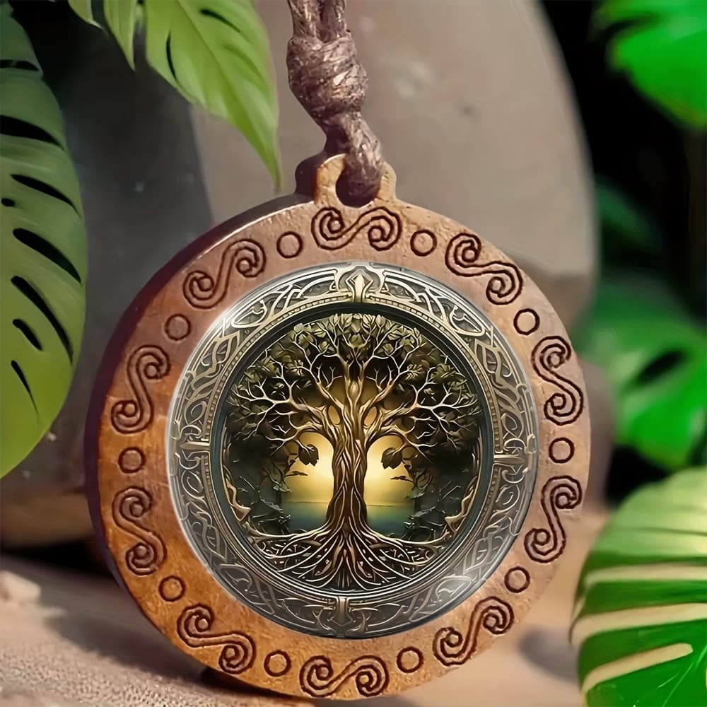 TEMU Elegant And Fashionable Golden Round Of Wooden Pendant Necklace - Artistic Round Design, Bright Colors, Ideal Romantic Gift Jewelry