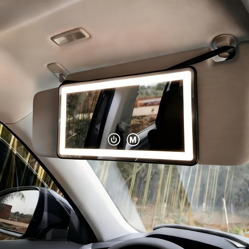 TEMU Portable Car Vanity Mirror, Compact Makeup Mirror, Sun Visor Mirror, Battery-operated Smart Led Car Mirror