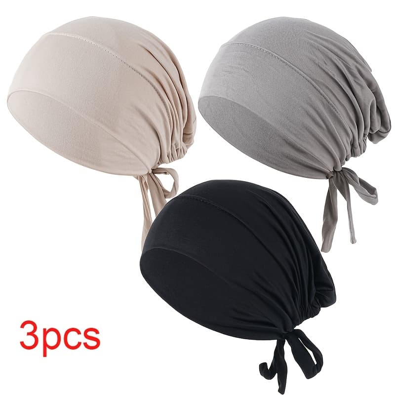 TEMU 3pcs Eid & Ramadan Satin Base , Ultra Soft High Stretch Skin-friendly Headband , Ideal For Chemo And Postpartum Wear, Daily Head Wrap (color Random)
