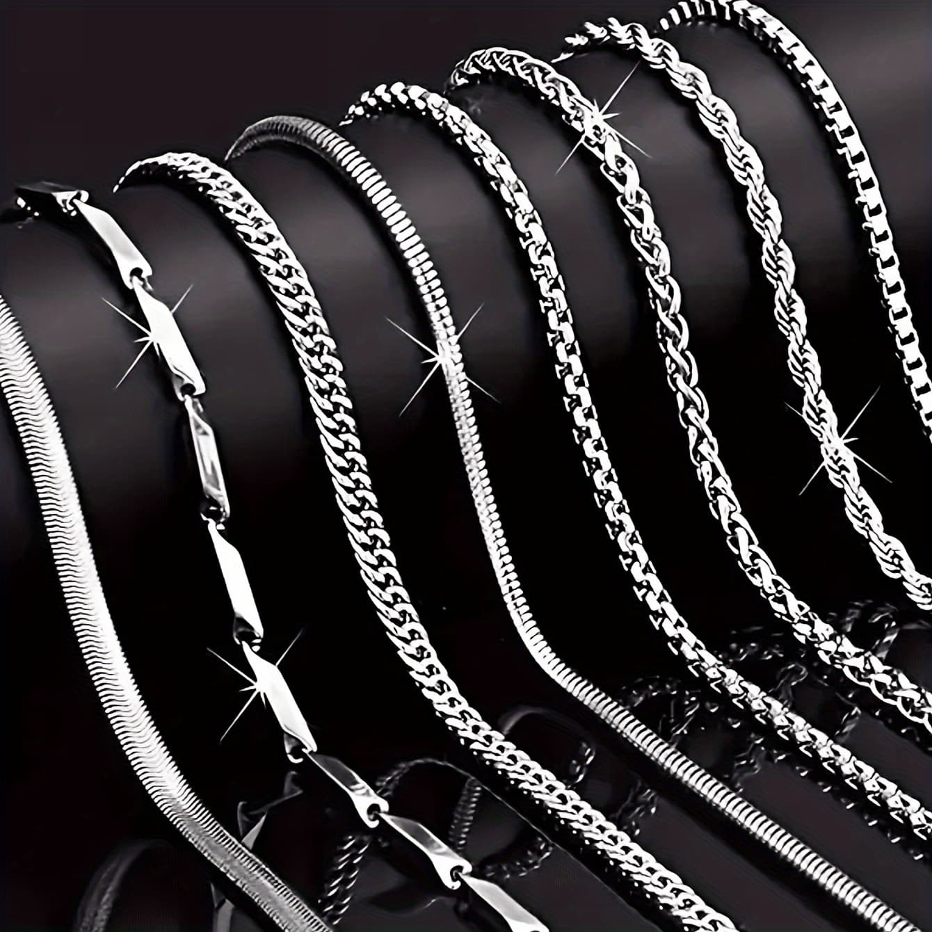 TEMU 8pcs/set Of Fashionable Necklace Set, Men's Casual Necklace Additions Gift, Father's Day Gift, Boyfriend's Gifts
