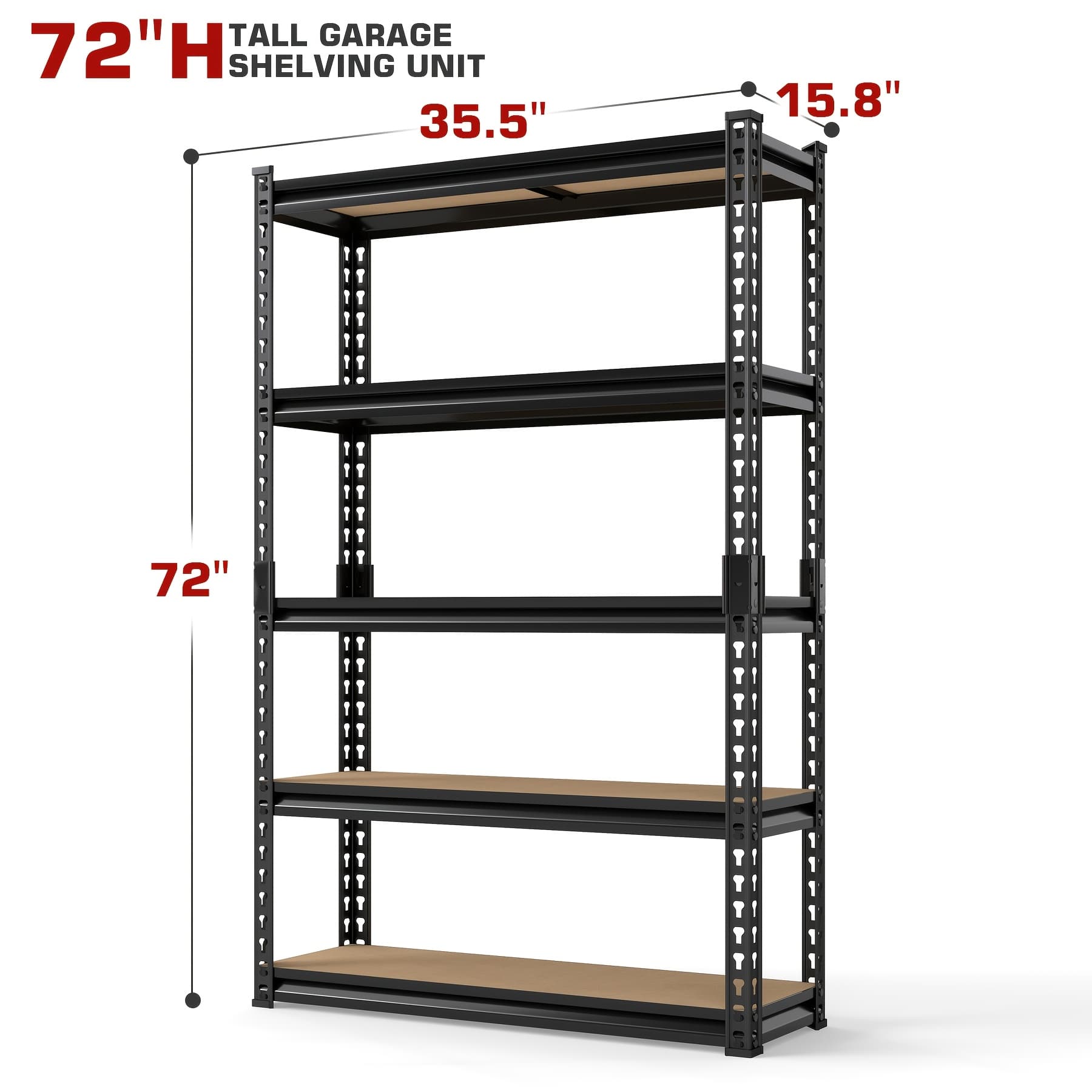 TEMU 72" Heavy Duty Garage Rack With 5 Adjustable Metal Storage Shelves, Garage Heavy Duty Shelf Rack, 2000lbs Load, 72" Tall, 5 Adjustable Layers, Black Industrial Style, Utility Shelves