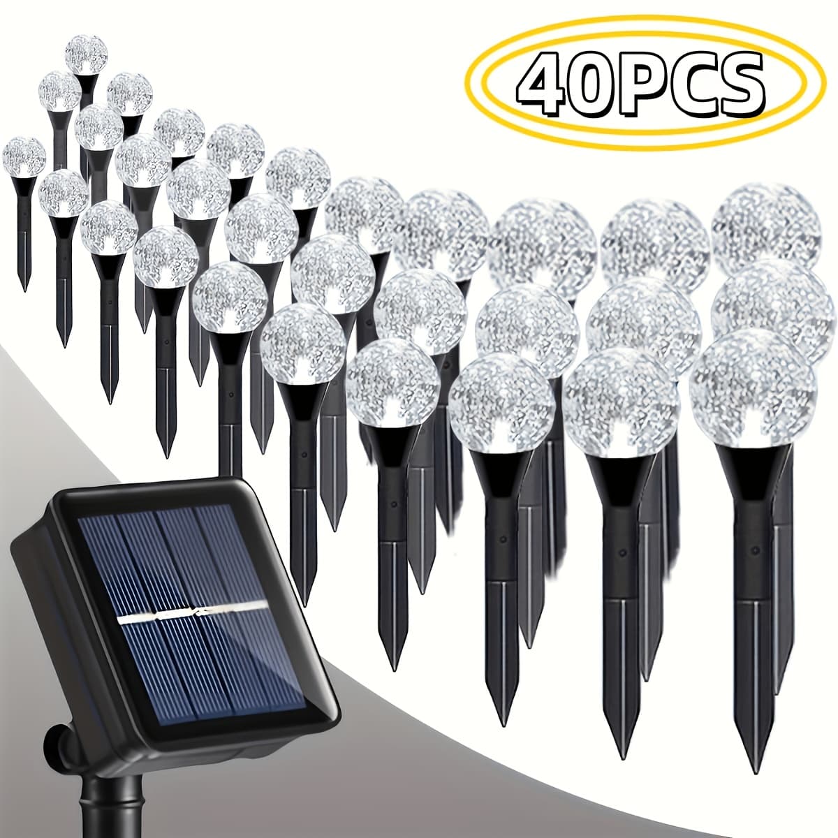 TEMU 40/10 Pcs Outdoor Solar Crystal Ball String Lights, 19 Feet/6 Meters Ip44 Lawn Light With 8 Lighting And Light Sensing Switches, Suitable For Garden, Courtyard, Path, And Landscape Lighting