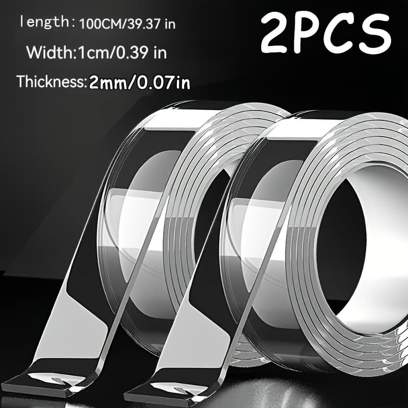 TEMU 2pcs Set Of Durable Double-sided Nano Tapes - Ultra-strong Adhesive, Reusable, Suitable For Art And Holiday Decorations - Multi-functional Bonding For All