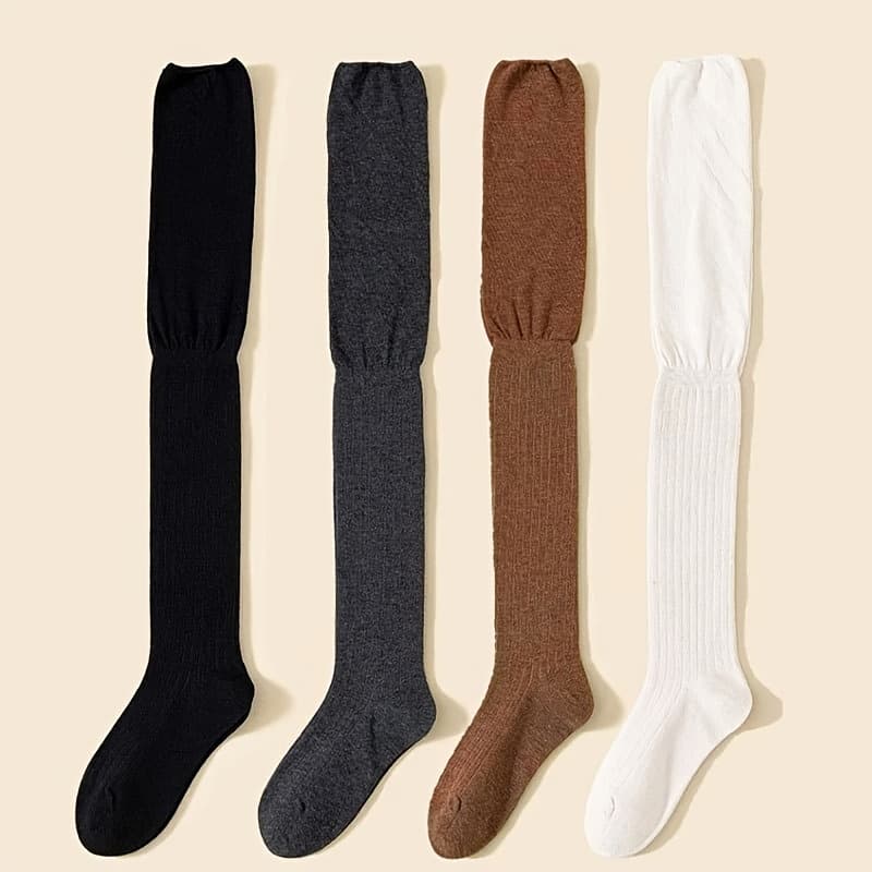 TEMU 4pairs Knee High Socks Thin Long Stacked Socks Women's High Solid Colour Socks High Stockings