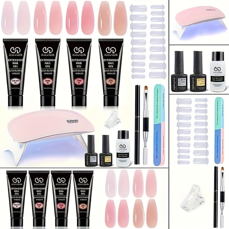 TEMU Poly Nail Gel Kit 6 Colors With Lamp Nail Extension Gel Kit Nude Clear Pink Natural Complete For Beginner Thickening For Women