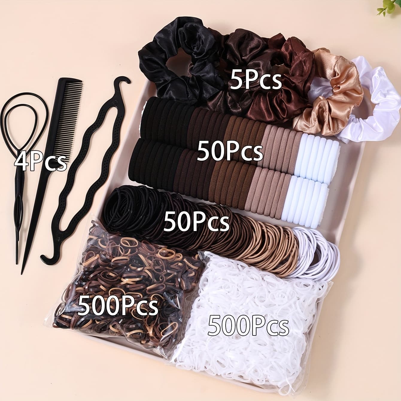 TEMU 1109pcs Women Dark Hair Accessories Set, Elastic Hair Ties Seamless Ponytail Holders Scrunchies, Hair Bands, Disposable Rubber Bands, Without Box