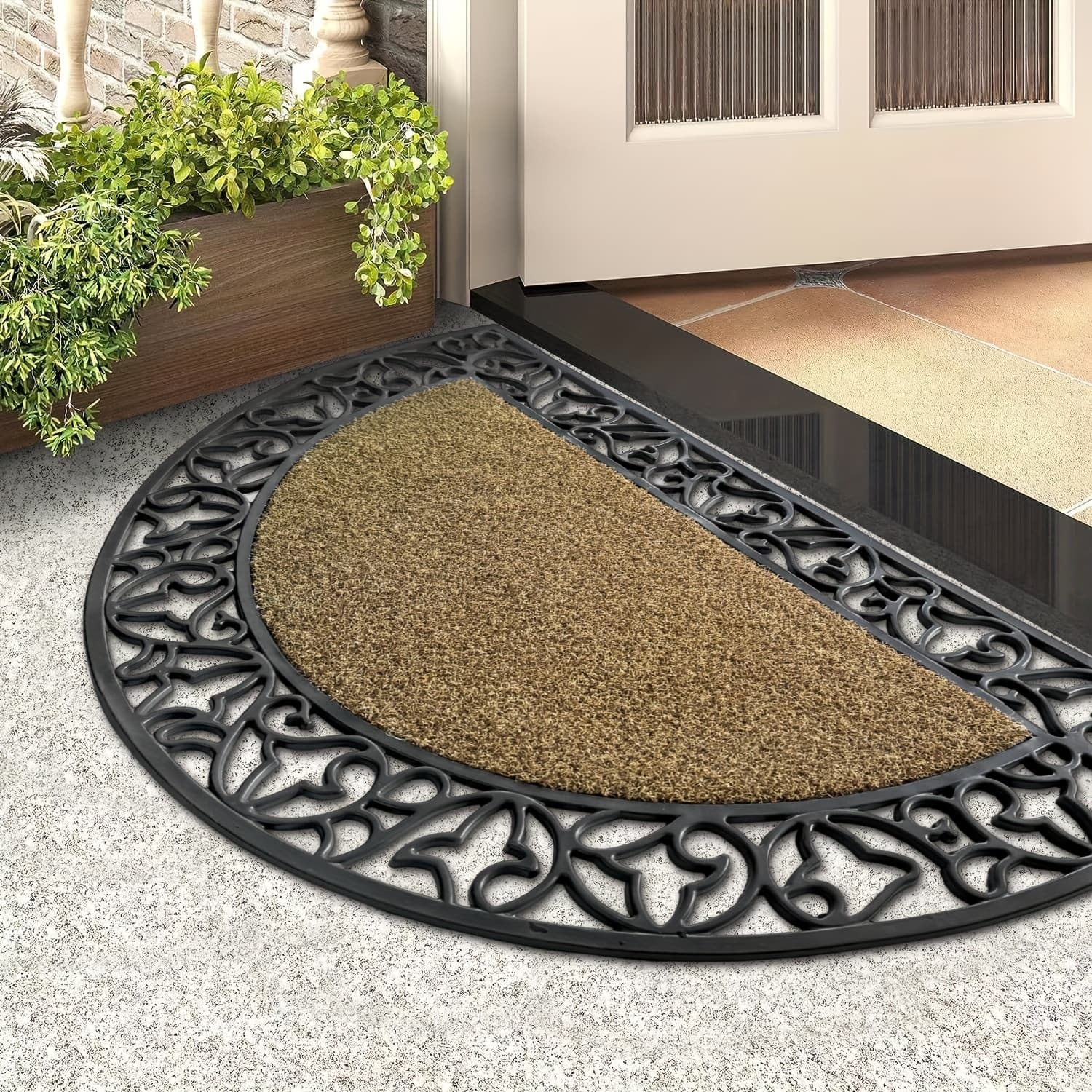 TEMU 1pc Pvc And Semi-circular Hollow Outdoor Door Mat, Mud Scraper, Water , , Anti-slip, Easy To Clean, Durable, Fade-resistant, Entrance Mat, Decoration, 45 X 75cm