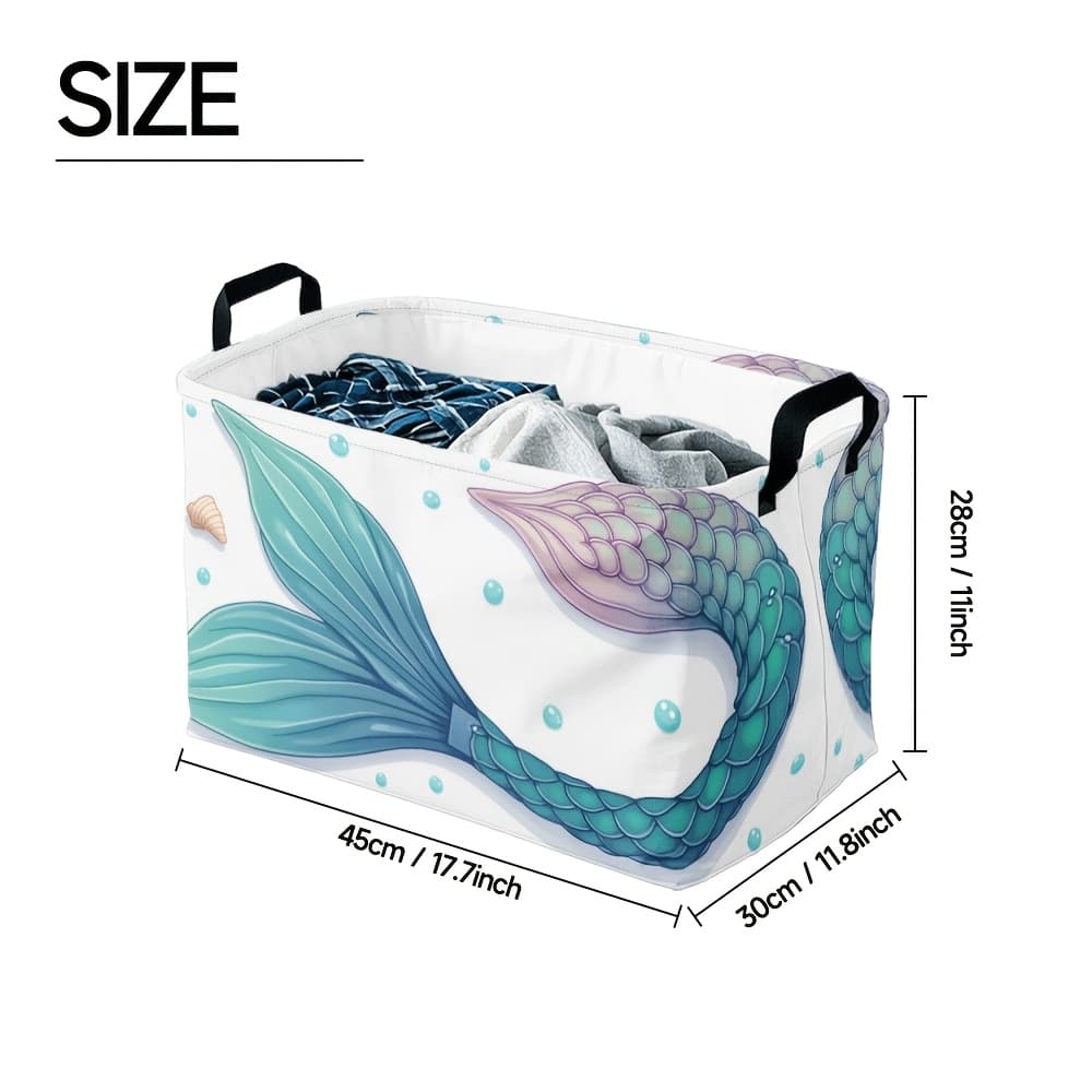 TEMU 1pc, Adorable Mermaid Storage Bin Basket Collapsible With Handles Storage Box For Closet, Room, Gift Basket, Bedroom, Laundry Room