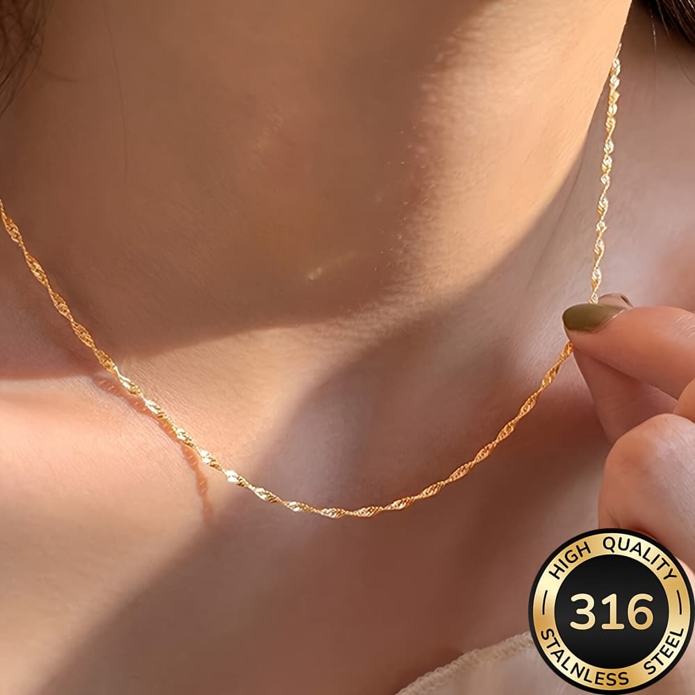 TEMU High-quality Stainless Steel Golden Necklace, Anti-fade, Simple And Elegant, Fashionable Women's Necklaces For Daily Wear Or Parties, Jewelry Accessories, Are Exquisite Gifts For Women.