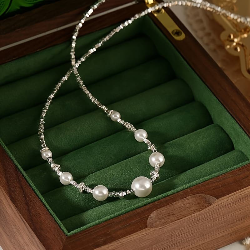 TEMU Pearl Necklace For Ladies - Luxurious Retro Fashion, Perfect For Proposal, Engagement & Valentine's Day Gifts, Ideal For Daily Wear