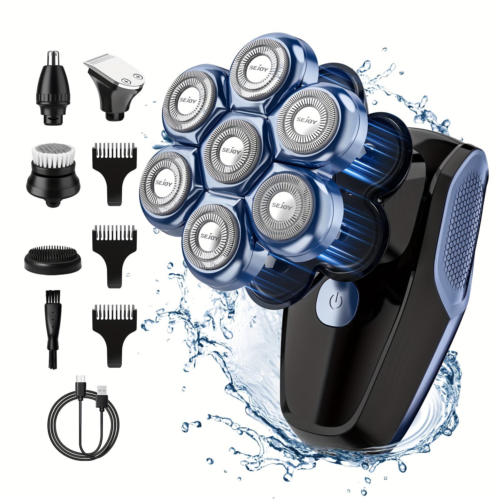 TEMU Sejoy Electric Head Shaver For Bald Men, Rechargeable Rotary Electric Razor, 7d , Led Display, 3-speed Grooming Kit
