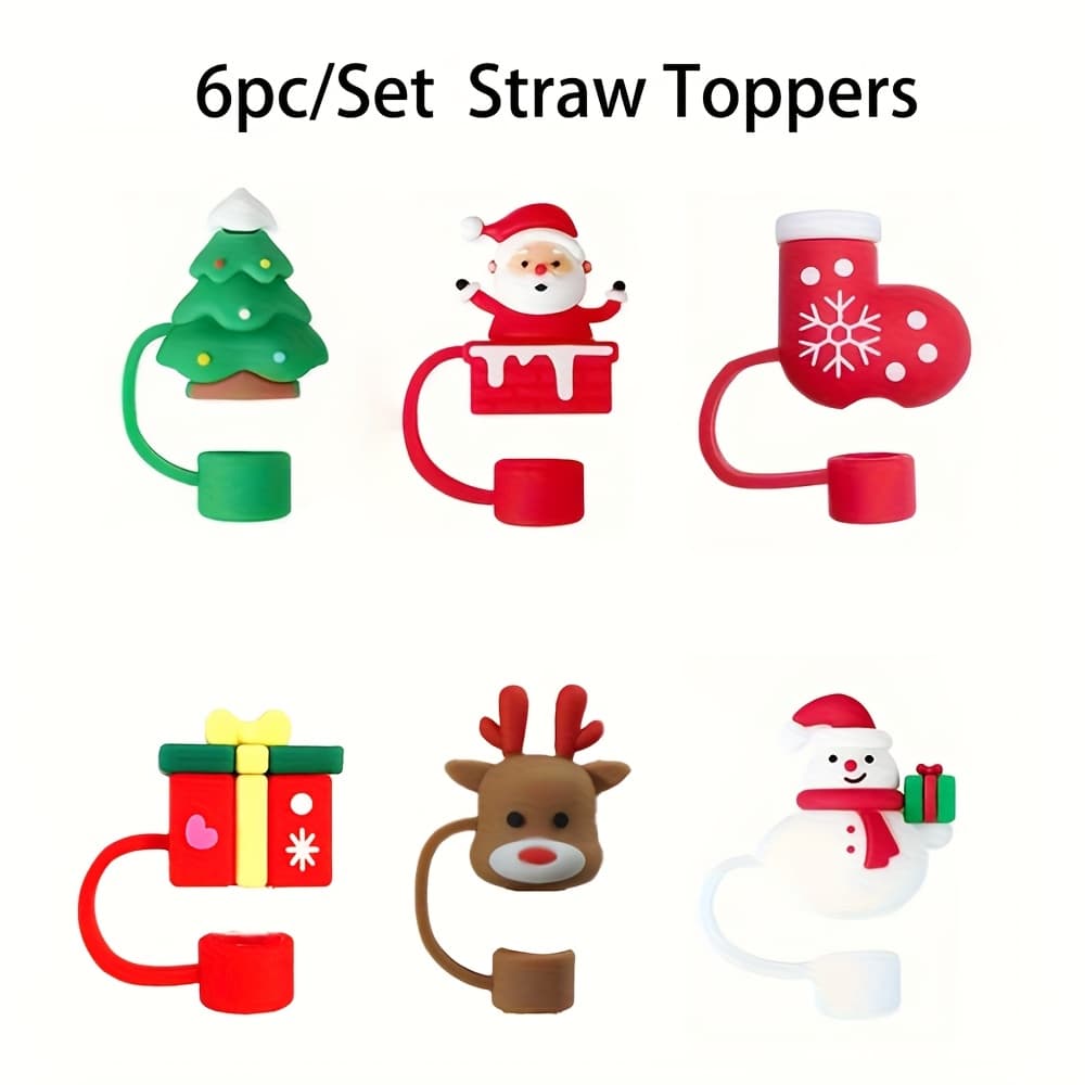 TEMU 6pcs, Straw Tips Cover, Christmas Straw Caps, 10mm Reusable Straw Toppers, Decorative Straw Caps, For Party, Gathering, Dustproof Straw Covers, Party Supplies, Cup Decor