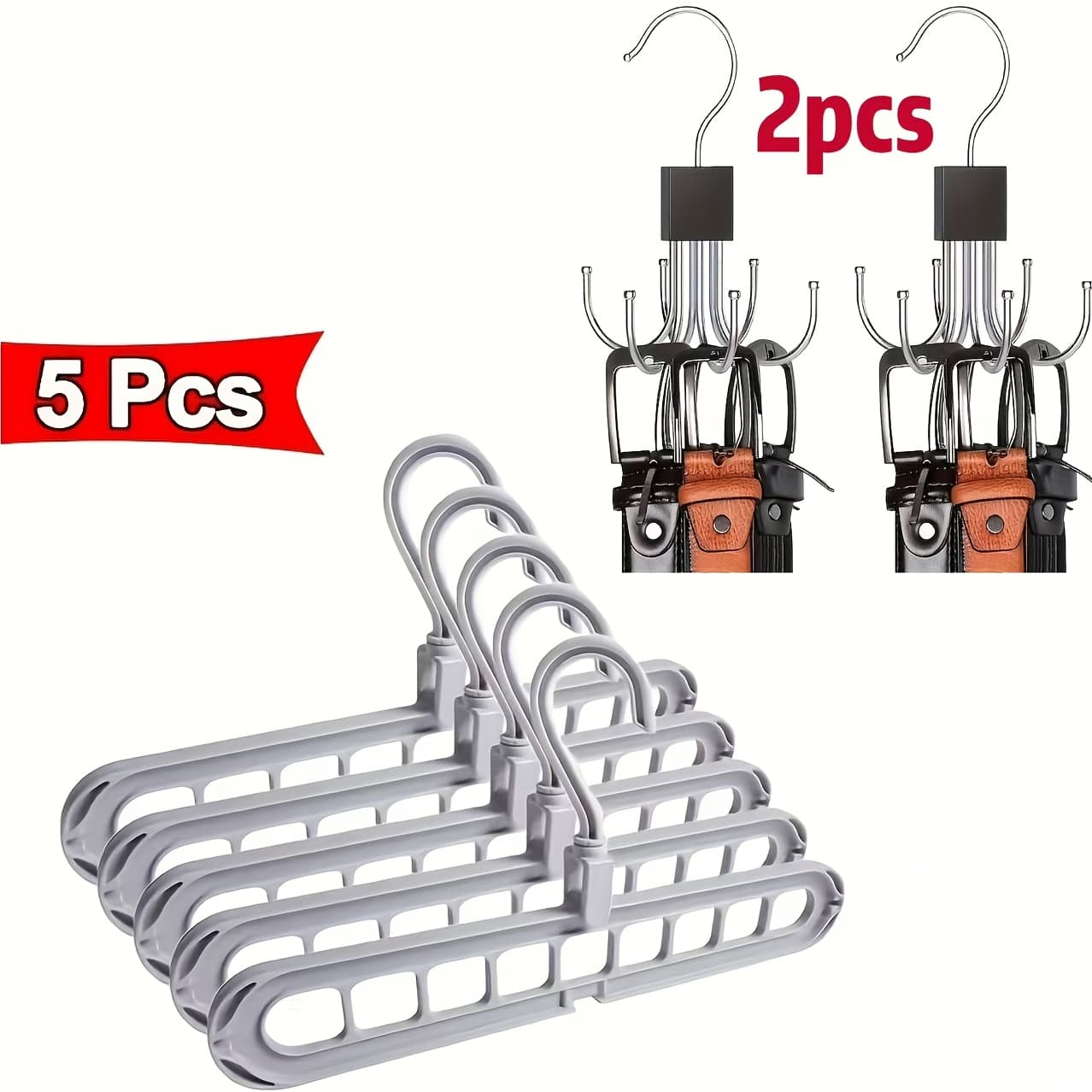 TEMU 5 Heavy-duty Foldable Plastic Hangers With 9 Holes - Anti Slip, Space Saving Wardrobe, Wardrobe, And Dormitory Storage Clothes Storage Box Comes With 2pcs Of 6 Claw Hooks As A Gift