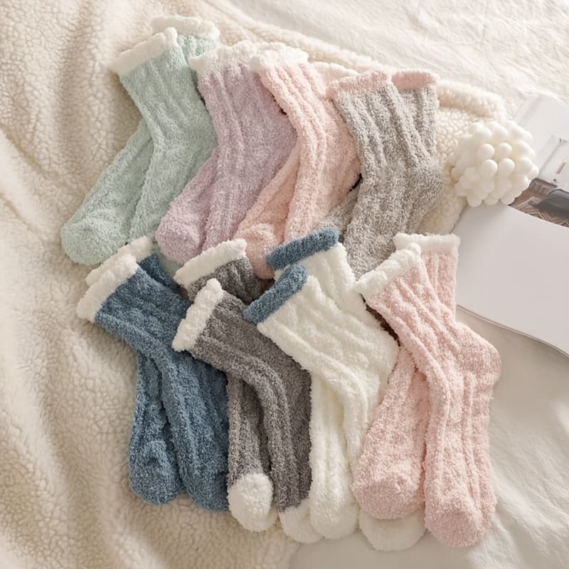 TEMU 4 Pairs Mixed Coral Fleece Sailor Unisex Socks Casual And Warm Soft Floor Home Socks Suitable For Autumn Winter Women's Socks Men's Socks