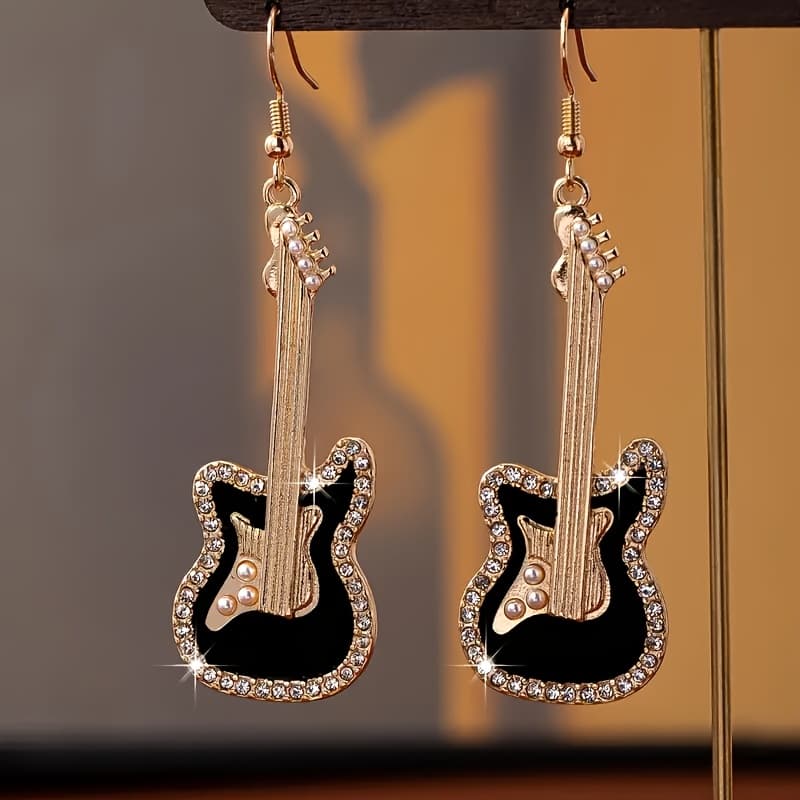 TEMU Elegant And Sexy Guitar Style Pendant Earrings - Alloy For Daily Festivals