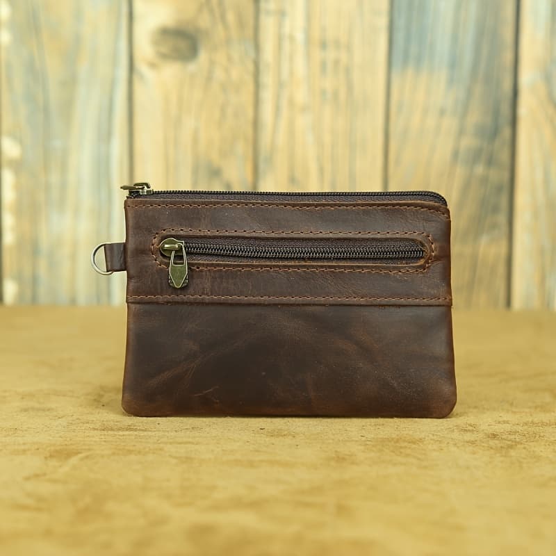 TEMU Retro Genuine Leather Change With A Top Layer Of Cowhide For Men's Wallets, Fashionable And Casual Zippers, Multiple Card Slots, Card Holders, And