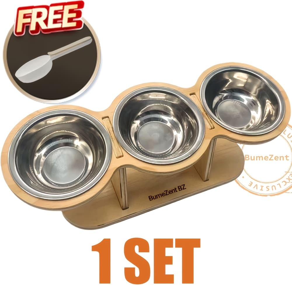 TEMU Bz 1 Set Elevated Cat Bowl With Divider Spoon - Premium Stainless Steel Food And Water Bowls On Stand Comfortable Feeding For Cats Kittens Puppies And Small Pets - Ideal Gift For Pet Lovers