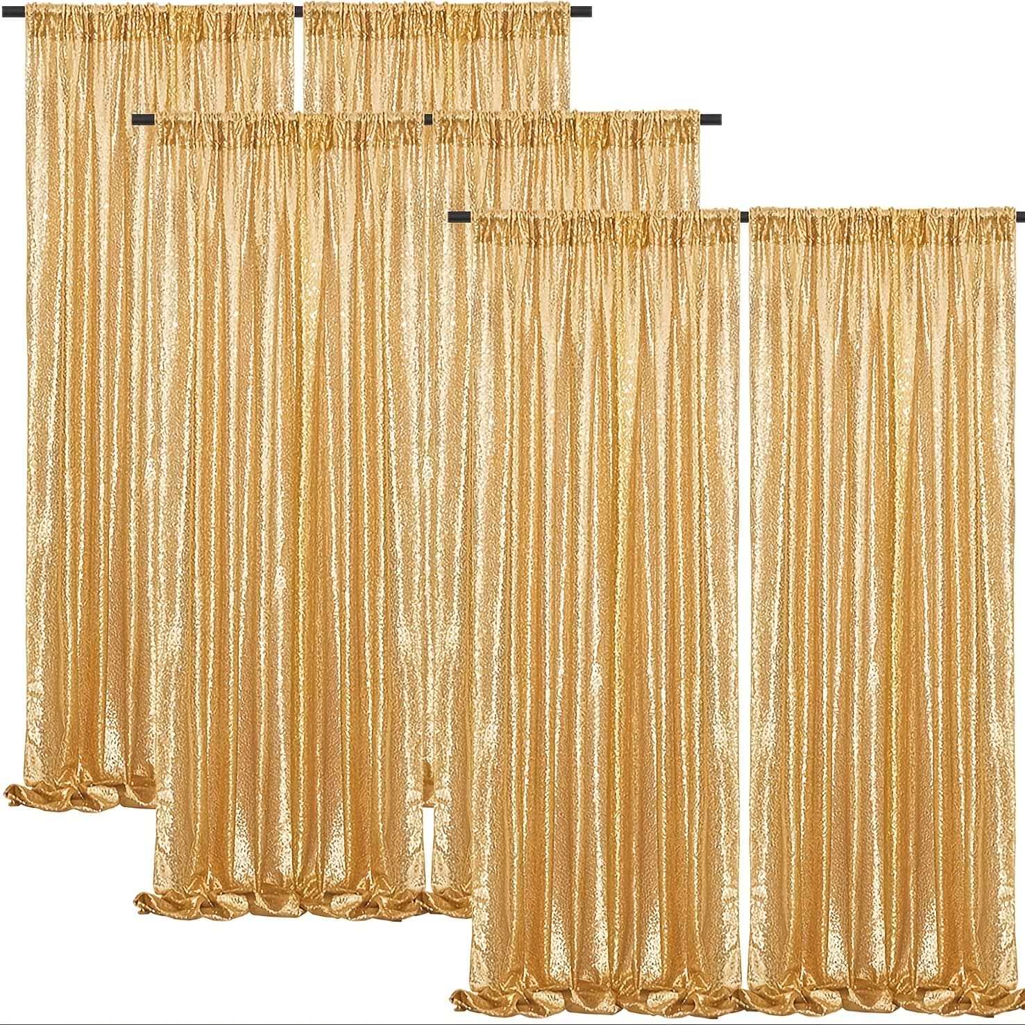 TEMU Golden Sequin Backdrop Curtains 2ft X 8ft 6 Panels Glitter Curtain Backdrop Sparkly Photography Background Drapes For Wedding Bridal Shower Christmas Festival Birthday
