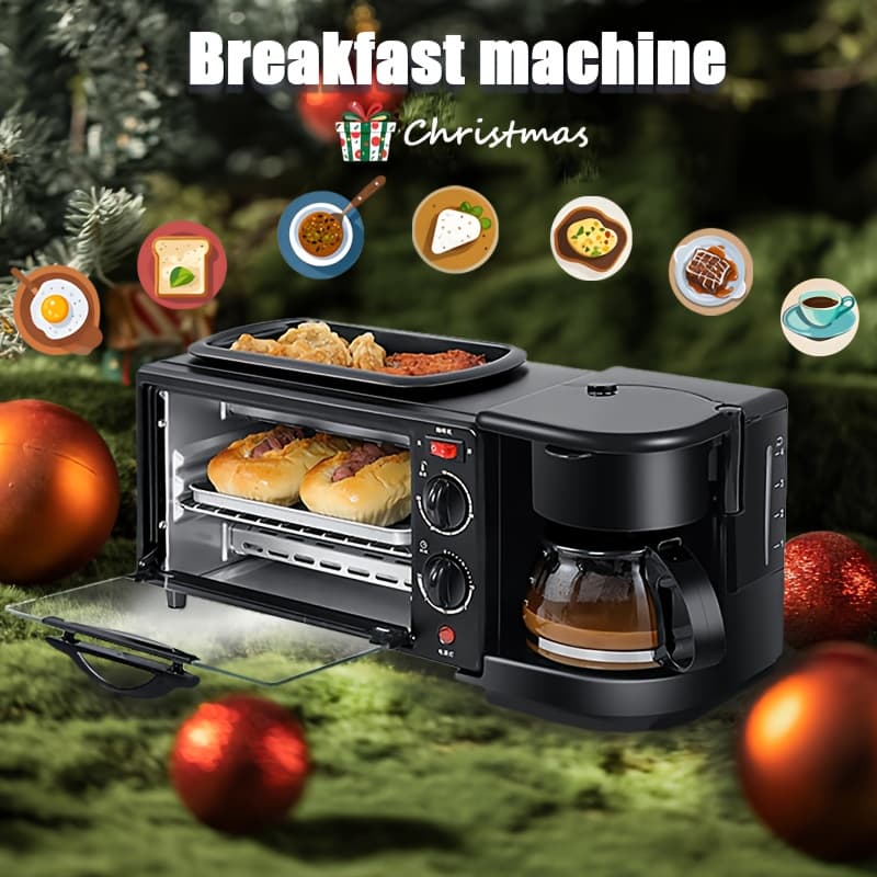 TEMU [3-in-1 ] 3-in-1 Multi-functional | Portable Toaster Oven With Die-cast Grill/griddle, Frying Pan, And Coffee Machine/tea Kettle - Space-saving And Cleaning