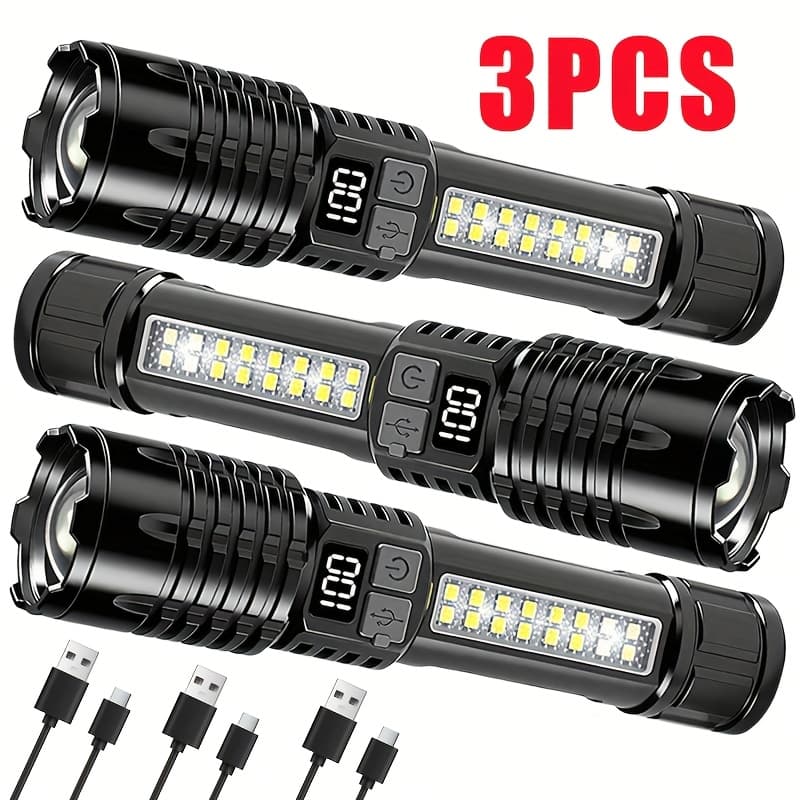 TEMU 3pcs Outdoor Upgrade Flashlight Portable Adjustable Focus Handheld Led Flashlight, Usb Charging, 5 , Suitable For Camping, Fishing, Running, Hiking -bright Outdoor Lighting - Gift For Christmas