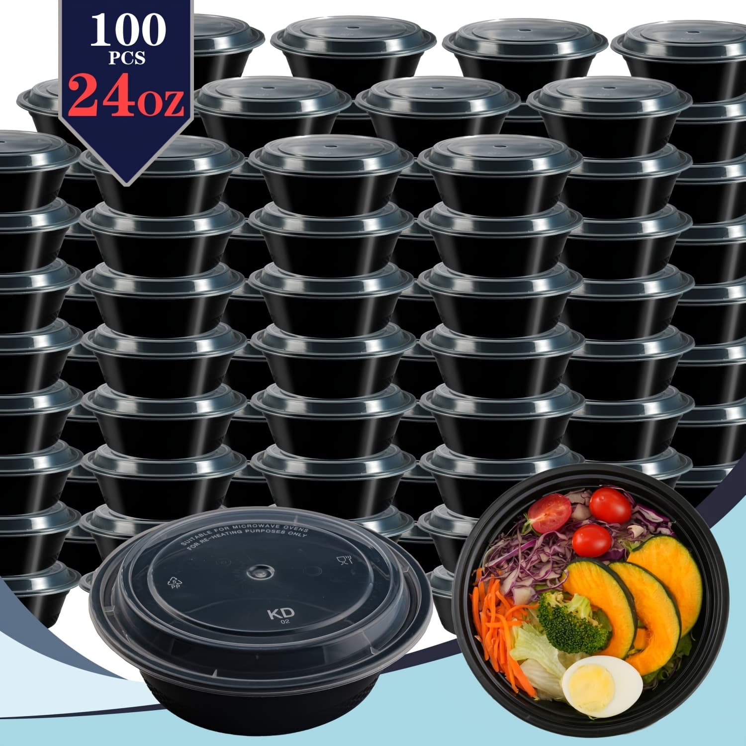 TEMU 100pcs/ 200pcs Black Round Meal Prep Containers 24oz Stackable And Leakproof Food Storage Container Set Disposale Bento Box Ideal For Takeout And Meal Prep Microwave & Dishwasher & Freezer Safe