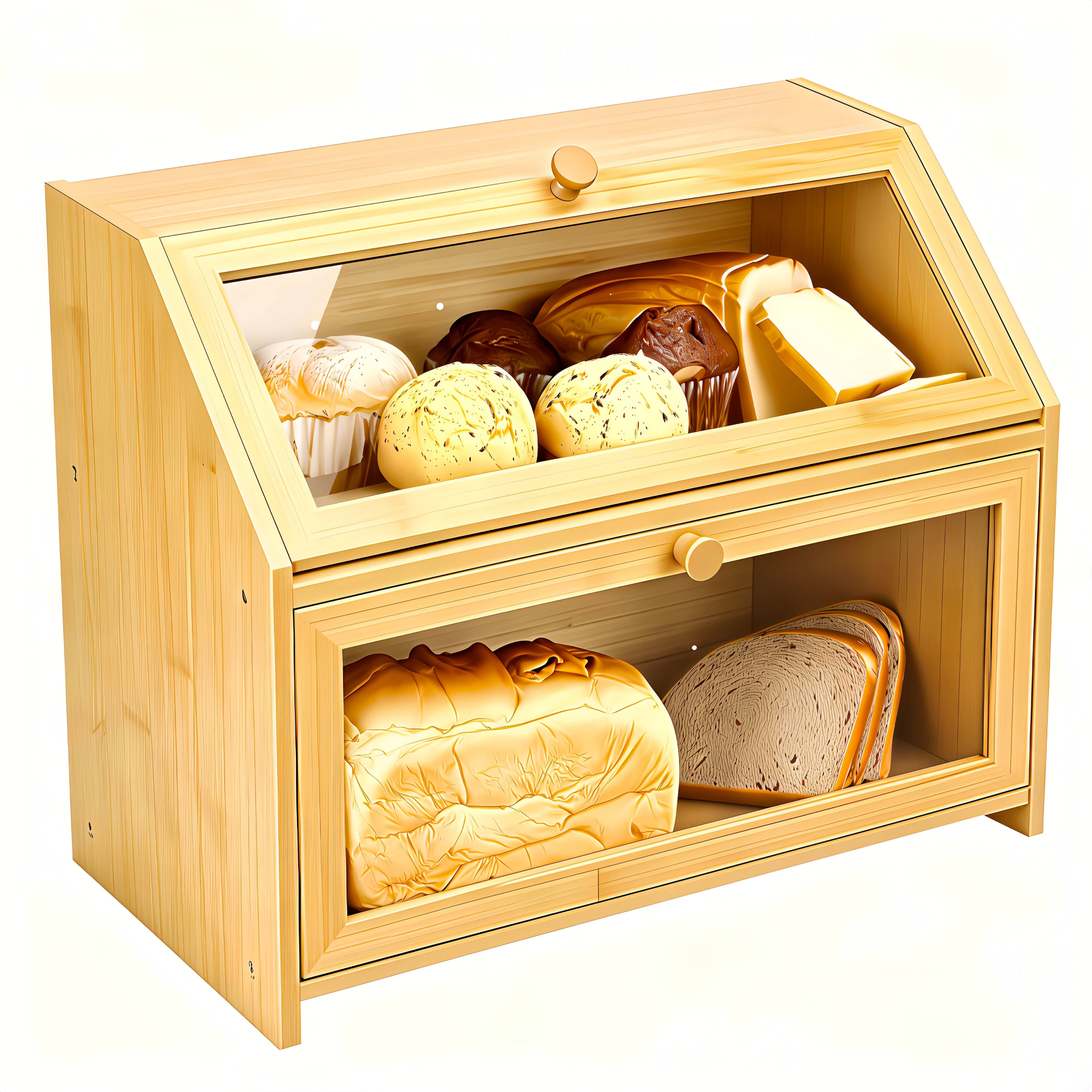 TEMU Layer Bread Storage Box | Kitchen Countertop Bread Box With Transparent Window | Large-capacity Food Storage Container
