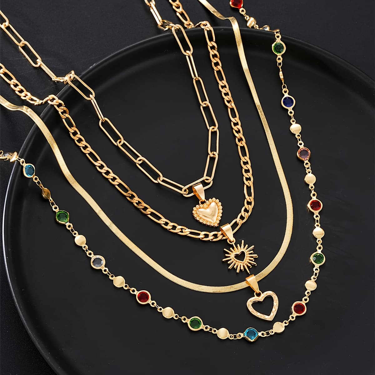 TEMU 4pcs Minimalist Elegant Y-necklace Set With Colorful Rhinestones, Random Colors - Perfect For Daily Wear, Dates, And Parties - Ideal Gift For Girlfriend Valentine's Day
