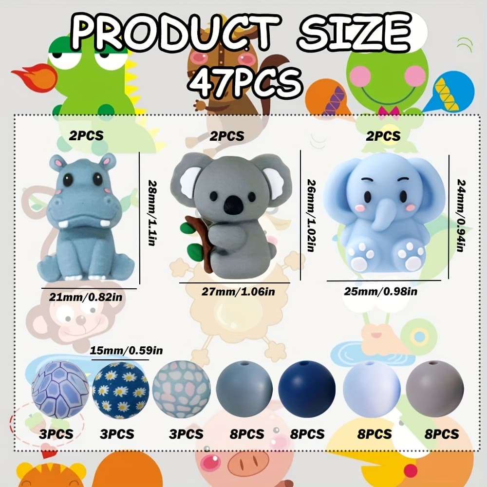 TEMU A Set Of 47 Silicone Beads Shaped , , And , Featuring A Cute 3d Design. Scattered Beads Come In Gray And Blue With Daisy Spots And Are Perfect For Decorating Jewelry. Used For Making Earrings