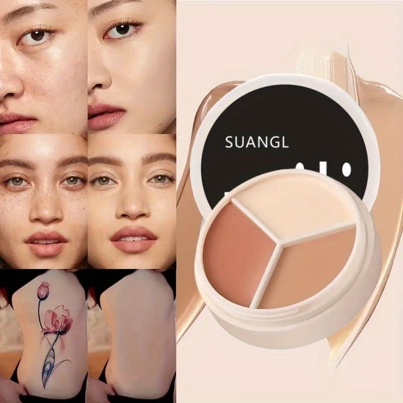 TEMU Suangl 3-shade Creamy Concealer Palette - Full Coverage For Dark Circles And Blemishes, Evens Skin Tone, Suitable For Types