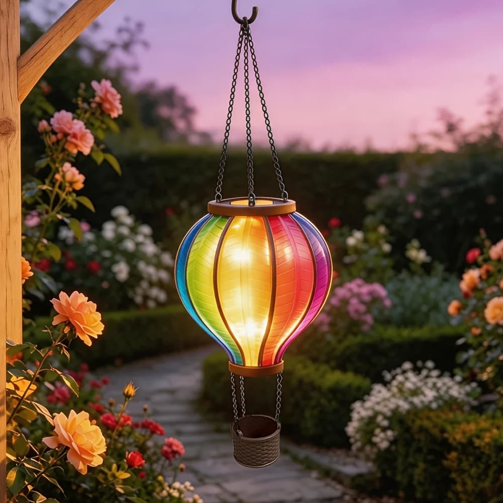 TEMU Hot Air Balloon Solar Lantern, Led Flame Flashing, Hanging Garden Light, Rainbow Hanging Garden Light, Outdoor Decorative Light, Day Patio Yard Porch Tree Lawn Decoration