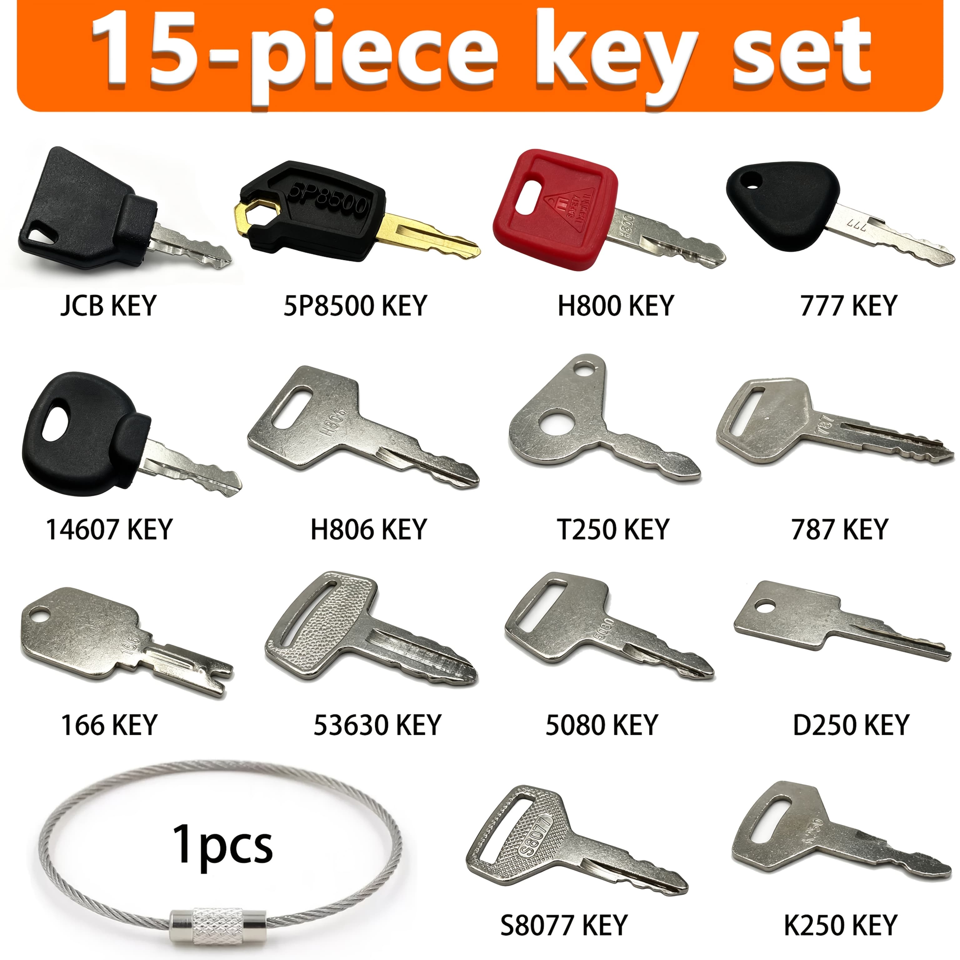 TEMU 15pcs Construction Machinery Replacement Ignition Keys, Suitable For Loaders, Tractors, Dump Trucks, Excavators, Bulldozers, And Other Heavy Equipment, Compatible With Models
