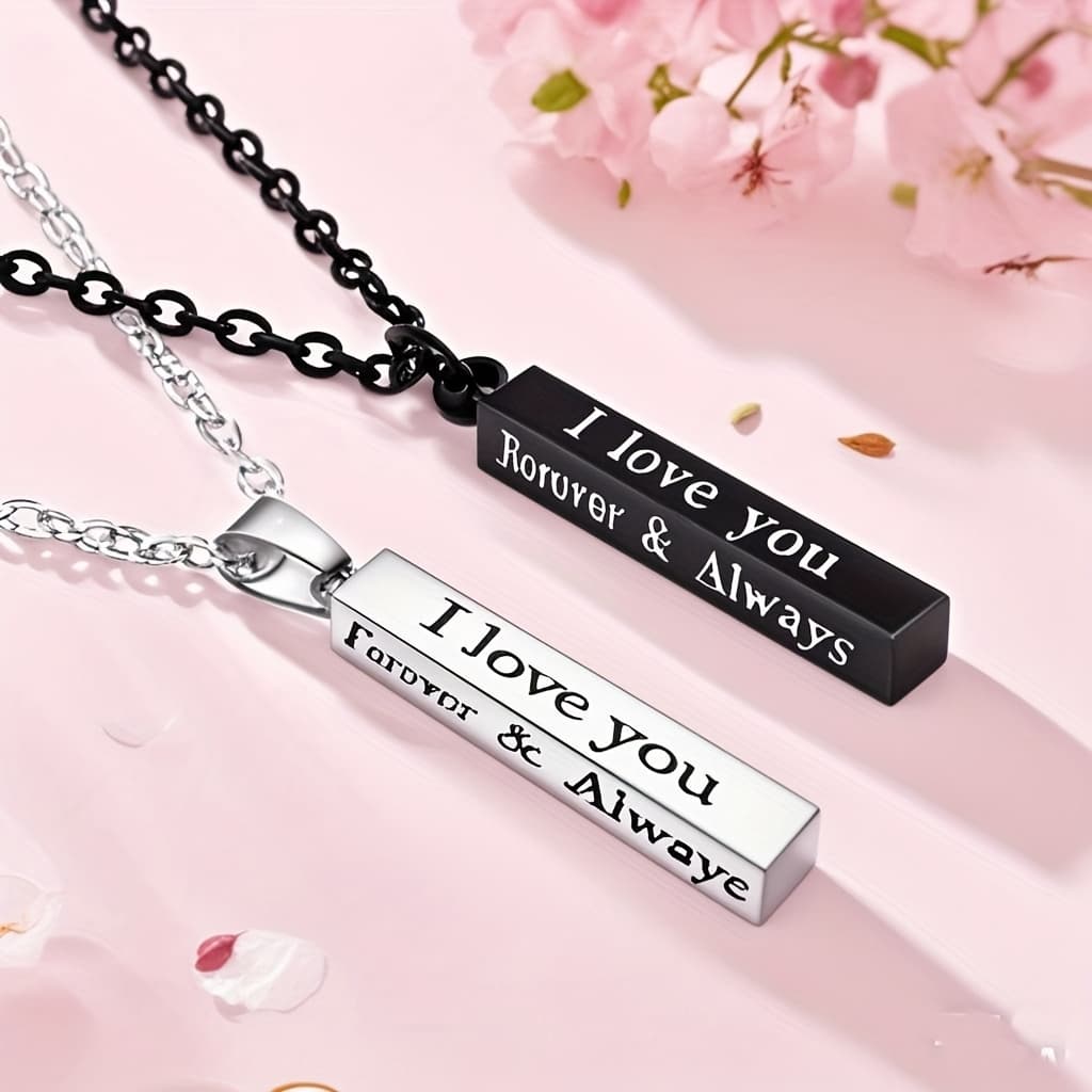 TEMU Forever And Necklaces For Couples Boyfriend Girlfriend Stainless Steel Engraved Lettering Promise Relationship Matching Couples Necklace Rings Valentine Day Gift