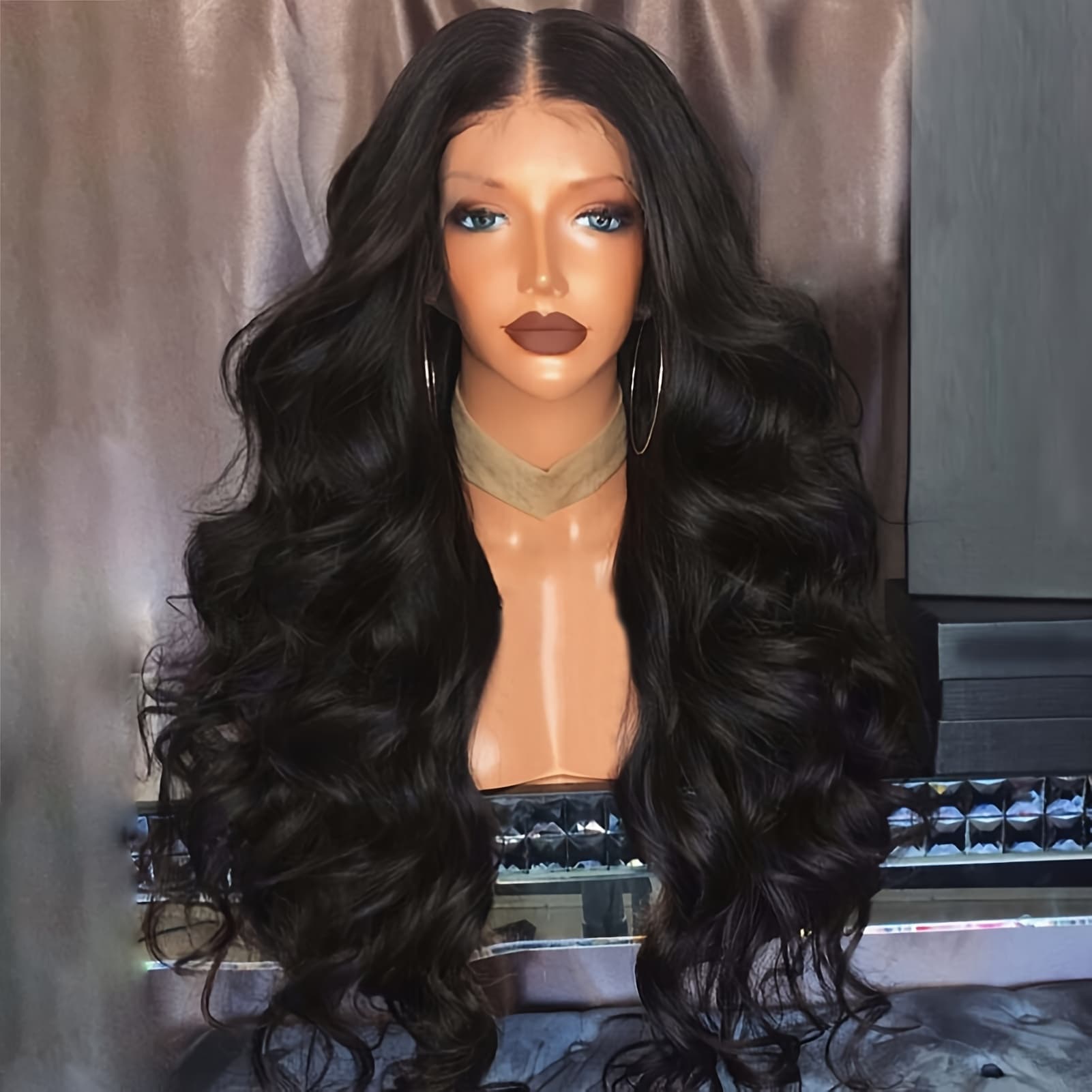 TEMU Elegant Long Curly Wavy Middle-parted Wig For Women, Breathable Natural Looking Cosplay Costume Accessory, High-temperature Fiber, Wigs, Costume Accessories