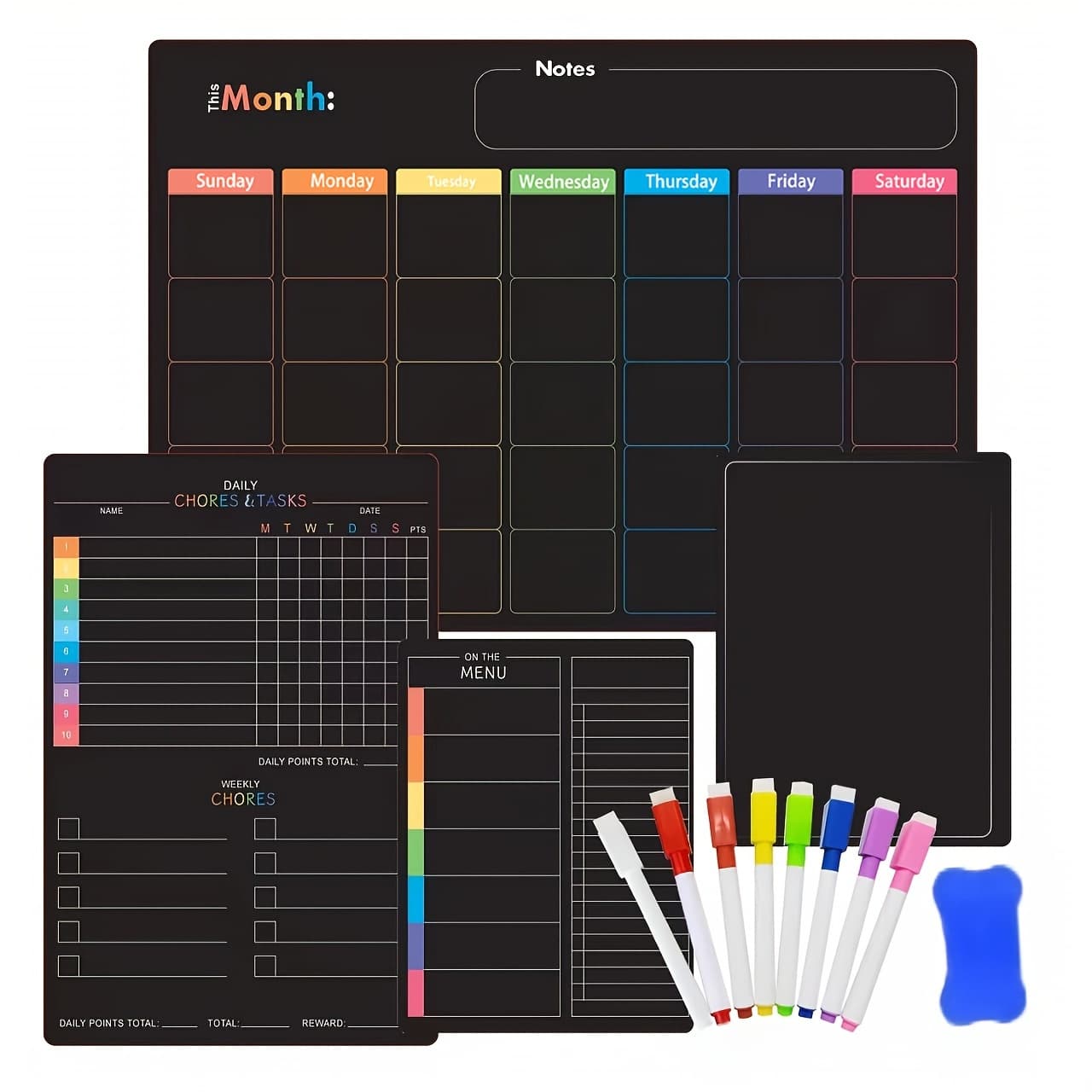 TEMU Magnetic Calendar For Refrigerator - 12"x17", Dry Erase Fridge Calendar Set (4 Boards) - Monthly & Weekly Planner Whiteboard, Blank & To Do List White Board, 8 Markers + Eraser