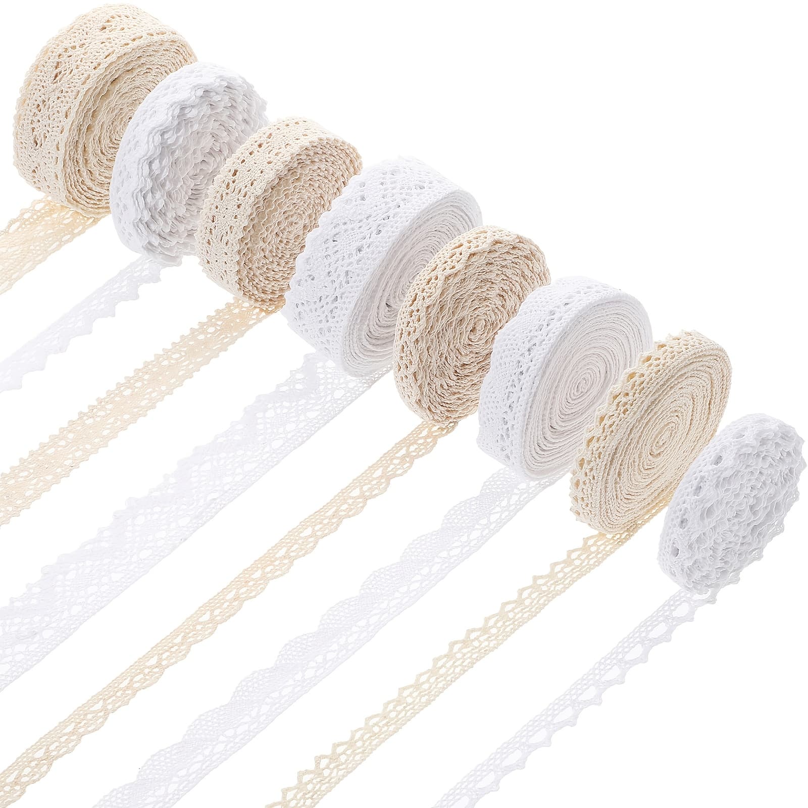 TEMU 8 Roll 40 Yards Cotton Lace Trim Vintage Lace Ribbon Crochet Cotton Lace Scalloped Edge For Bridal Wedding Decoration Christmas Package Diy Sewing Craft Supply