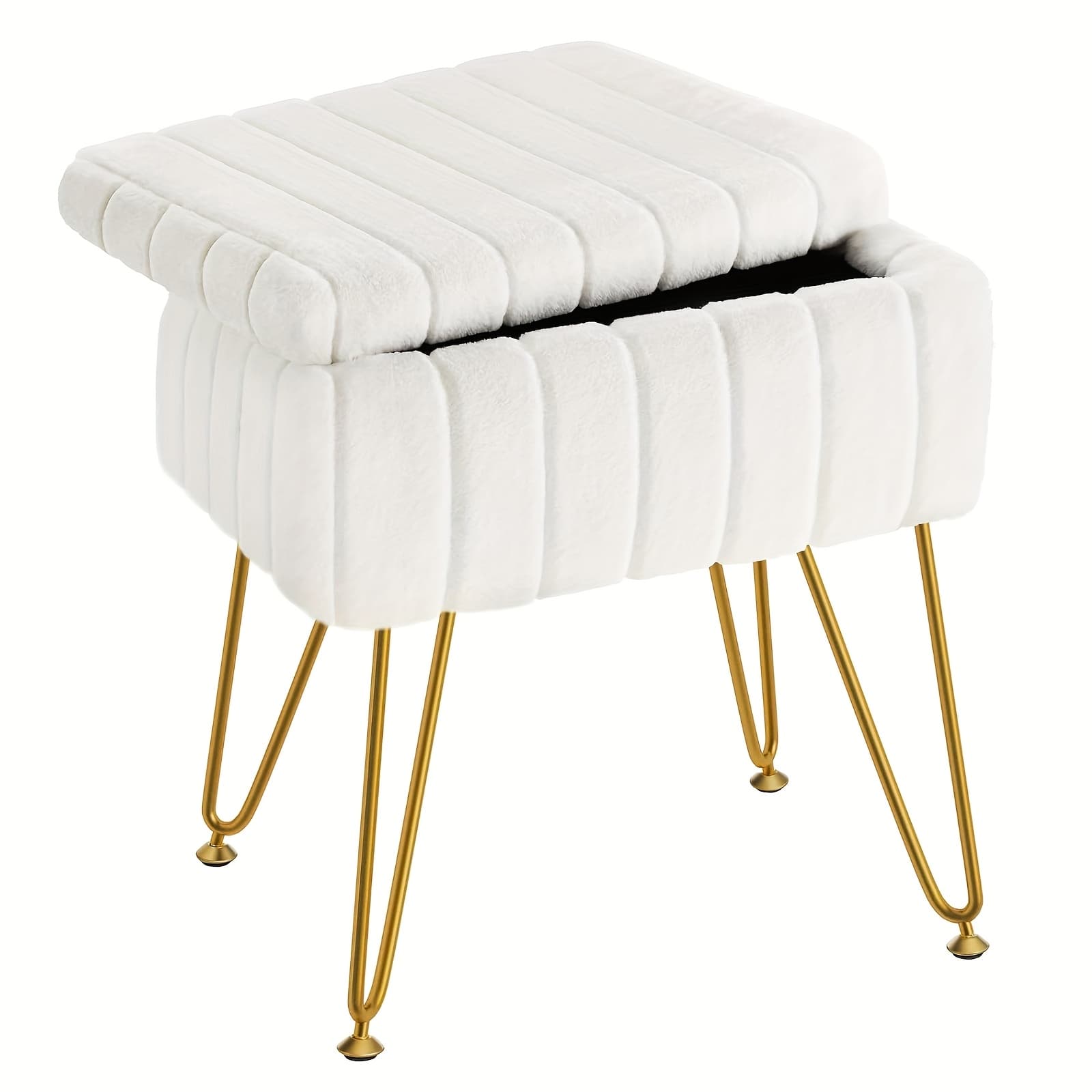 TEMU Stable Vanity Chair And Storage Stool Combo With Metal Legs And Feet For Added Stability, Ideal For Dressing Room, Bedroom, Living Room, Dining Room