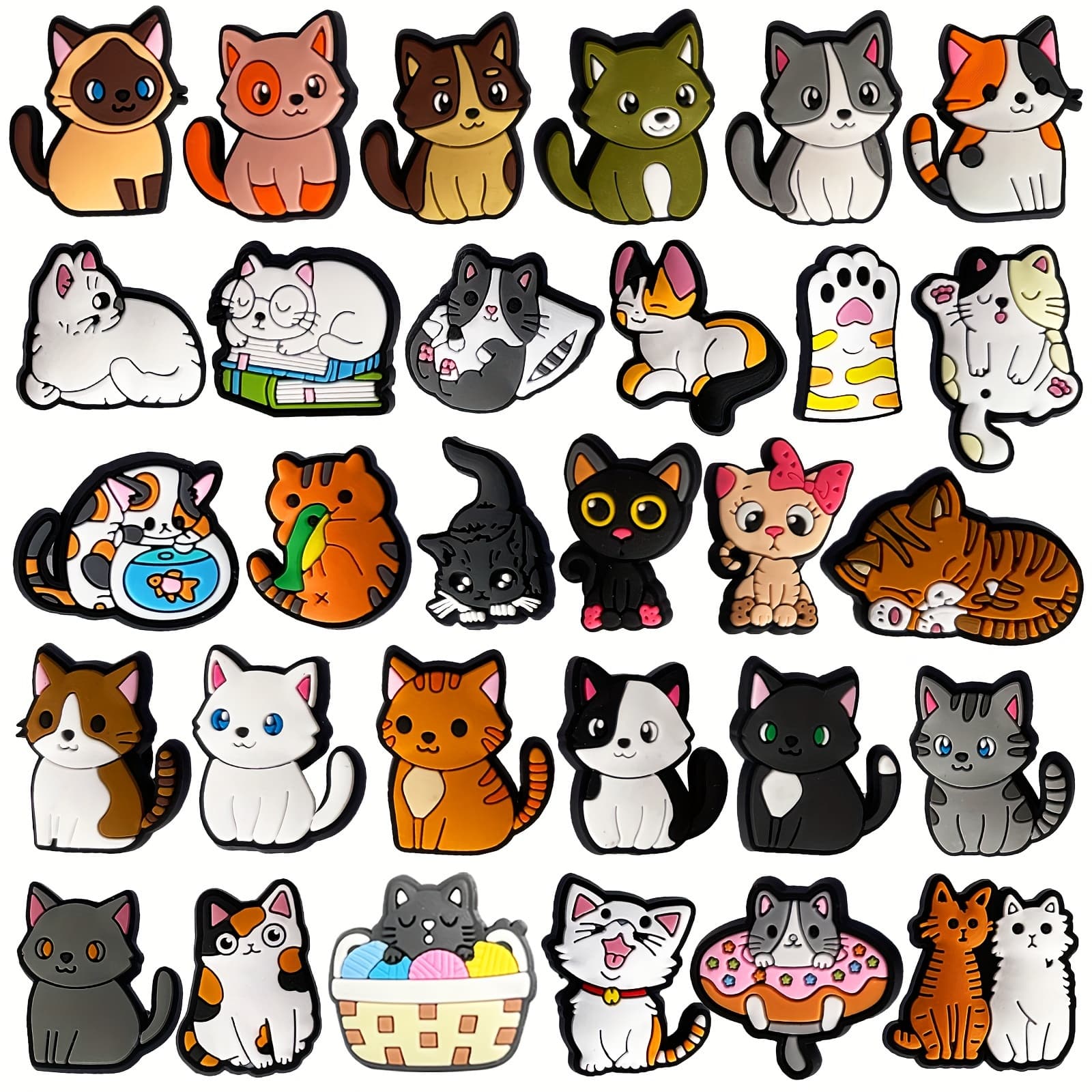 TEMU 30pcs Cute Cats Series Pvc Shoe Charms - Colorful Shoe Buckles For Shoes And Additions Party Birthday Gifts