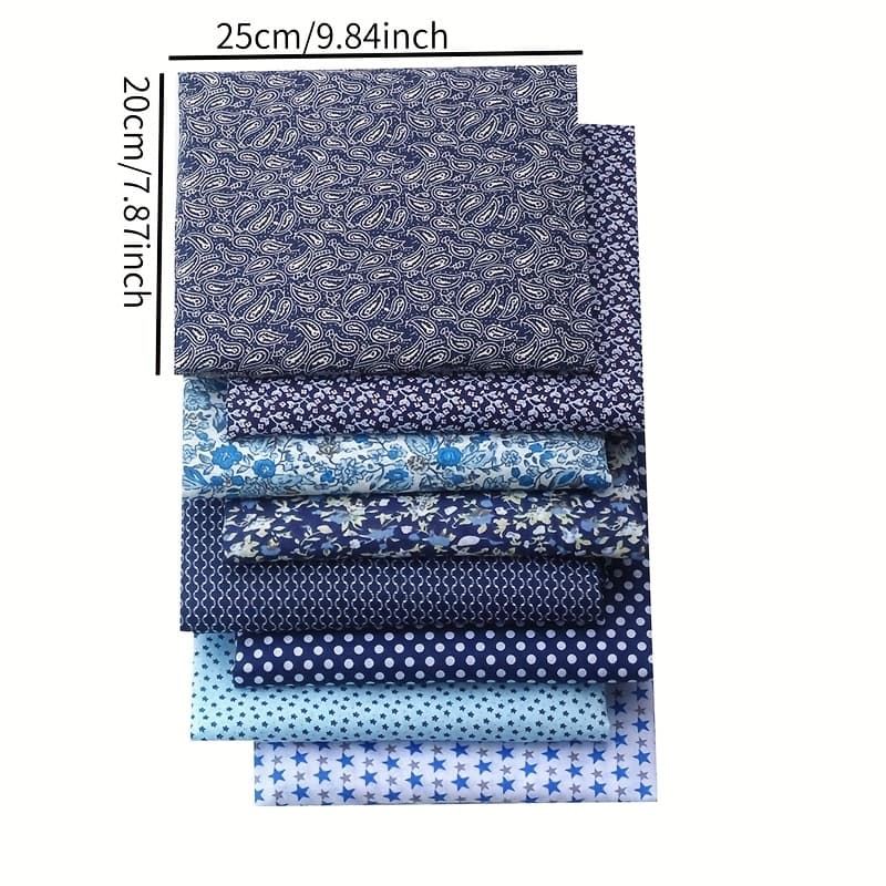 TEMU 8pcs Per Pack Of Dark Blue Fabric Set With Plain Floral Patterns, Small Floral Dots For Projects, Made Of 100% Polyester